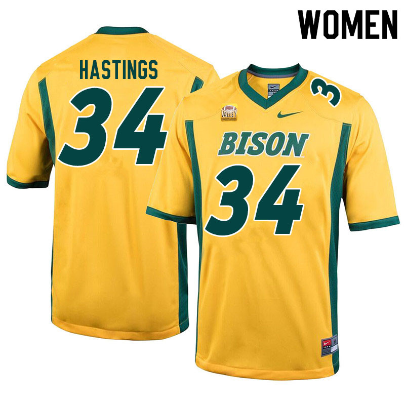Women #34 Jesse Hastings North Dakota State Bison College Football Jerseys Sale-Yellow - Click Image to Close